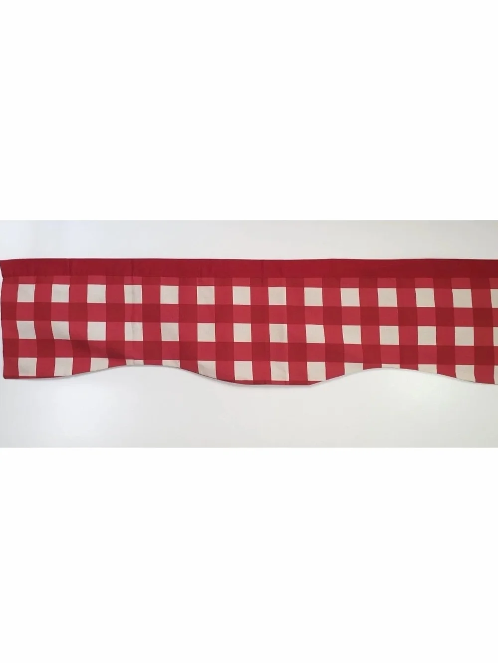 Maroon Red Gingham Plaid Country Cottage Farmhouse Kitchen Curtain Valance